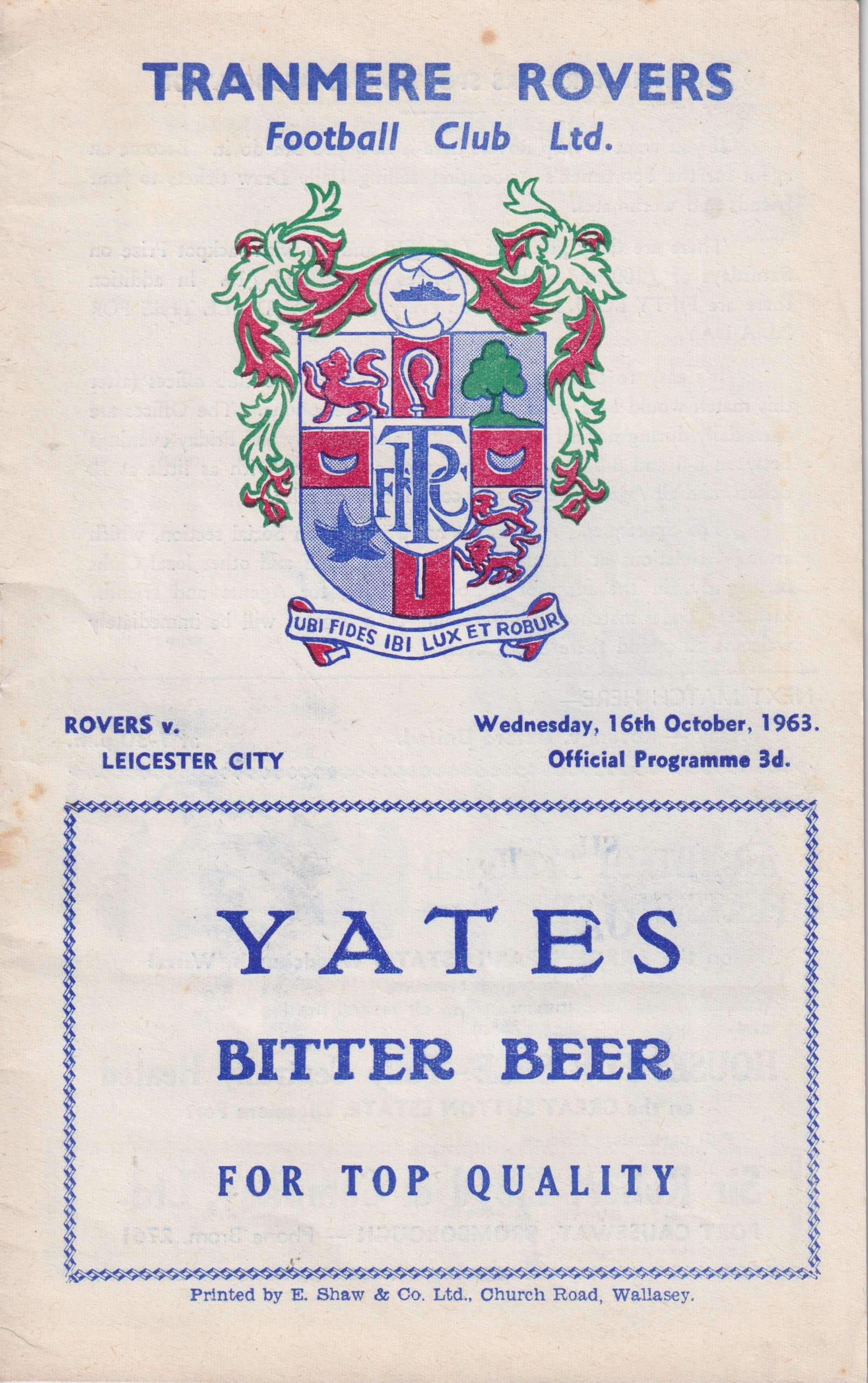 Tranmere Rovers v Leicester City programme